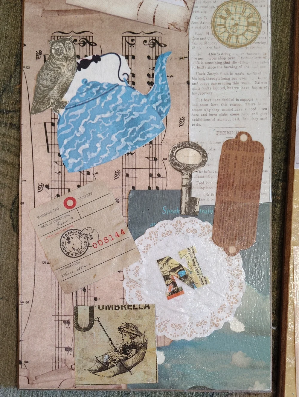 Handmade Decopauged Collage Repurposed Wall Plaque